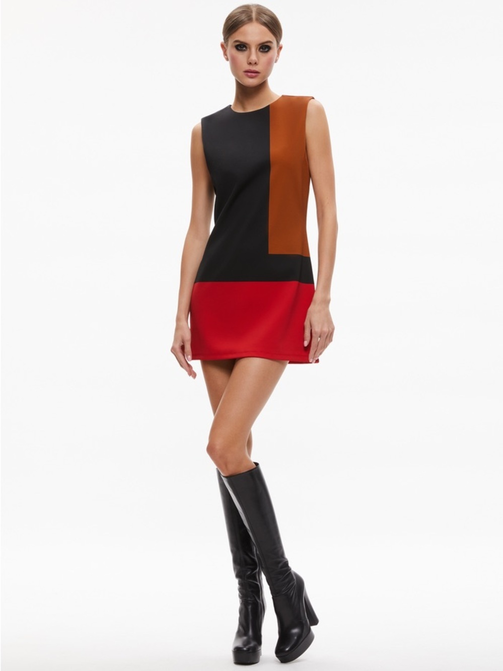 Alice + Olivia WYNELL Black Colorblock Mini Dress with Red & Tan Size 4